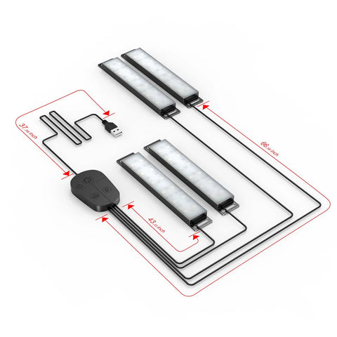 Car Interior LED Lights With App Control And DIY Mode Lit Multicolor Under Dash RGB Lighting Kit layout with dimensions