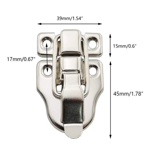 Antique Duckbilled Toggle Latch from 2 Pack with Screws, shown with dimensions for Wooden Boxes Rustic Hardware