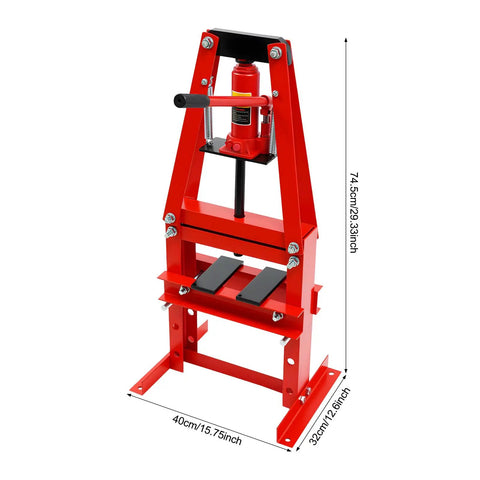 Beefy 6 Ton Hydraulic Press With Adjustable Working Table Height Benchtop A-Frame Shop Press In Red With Press Plates