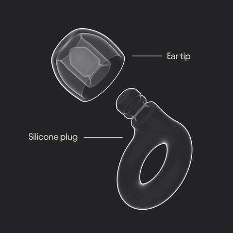 Reusable Silicone Ear Plugs For Snagging Shut Eye And Stress Relieving Road Trips Delivering Real 24Db Noise Reduction, showing ear tip and silicone plug.