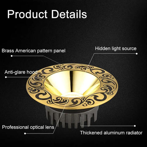 Top Shelf 14 Pack Recessed Led Ceiling Lights With Three Color Dimming And Slick Copper Trim For Modern Living Rooms Energy Saving Ambient Glow Quick Install Solid Home Fixtures, showing brass American pattern panel with hidden light source.