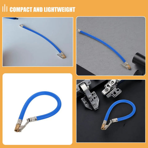 Heavy Duty Tire Inflator Hose Set With Locking Air Chuck And Pressure Gauge Compatible With Air Pumps For Cars Trucks And SUV, compact blue hose
