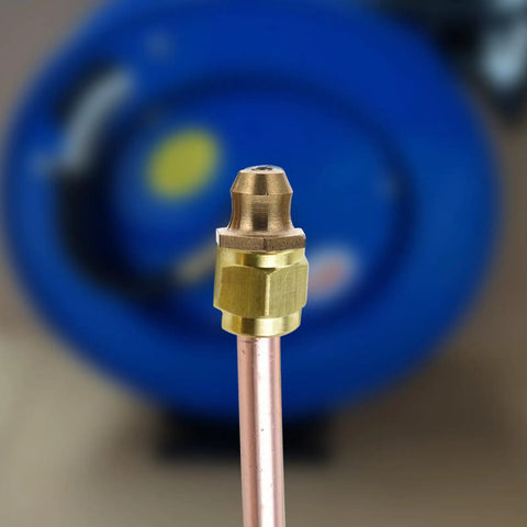Heavy Duty Copper Grease Nipple Fittings Assortment Kit M6 M8 M10 With Rust Deformation Resistant Straight And Angled Options For Your Ride. Brass grease nipple on copper tube, close-up