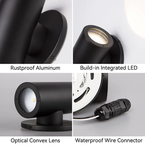 Outdoor Black Wall Sconce Light Up Down 7W LED Dimmable Exterior Wall Fixture IP65 Waterproof Aluminum Cylinder details