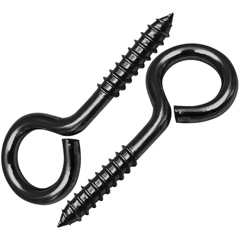 Heavy Duty Screw In Eye Hooks Black Stainless Steel 5 Inch 500 Lbs Load Rating solid loop bolts close-up view for secure mounting.