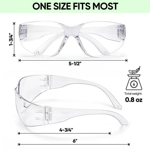 Heavy Duty 3 Pack Clear Safety Glasses With Scratch Resistant Polycarbonate Lens Giving You Straight Up Ansi Z87 Eye Coverage So You Can Power Through Wood Chips Metal Shavings On Any Job Site - dimensions shown