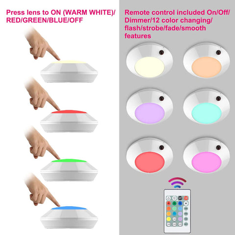 Wireless Battery Powered Ceiling Light With Remote RGB Color Changing Mood Lighting For Bathroom Hallway Closet Bedroom Laundry Shed And Garage 5 Inch LED Night Light With 12 Colors 4 Modes And Auto Timer