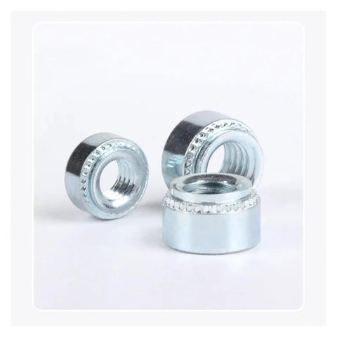 Heavy Duty Galvanized Carbon Steel Self Clinching Nuts For Knockout Bolt Downs and Slick Press Jobs In Every Garage or Machine Shop M2 to M10 Sizes, assorted sizes shown.