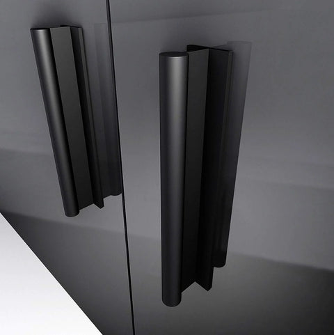 Self Adhesive Edge Finger Pull Door Handle Set Two Pack For Glass Wood Metal And Plastic Surfaces, installed on cabinet.