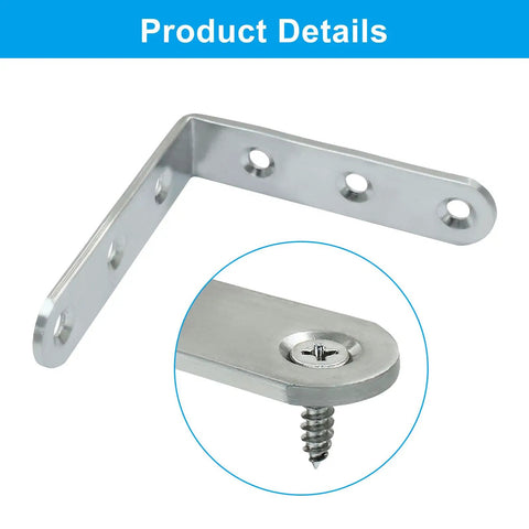4 Pack Rock Solid Heavy Duty L Brackets 3.1 Inch Square Corner Braces Rust Resistant Stainless Steel for secure furniture support.