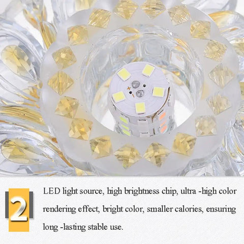 Solid 10 Pack Of 4 Inch 5W Led Crystal Downlights With Sleek Baffle Trims showing LED light source and bright colored crystals.