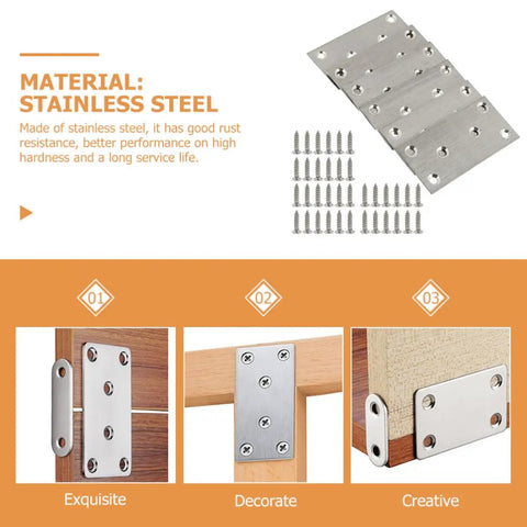 Stainless Steel Flat Corner Brace Plates 10 Pack With Fixing Screws Easy Install Corner Brackets For DIY Furniture Repair