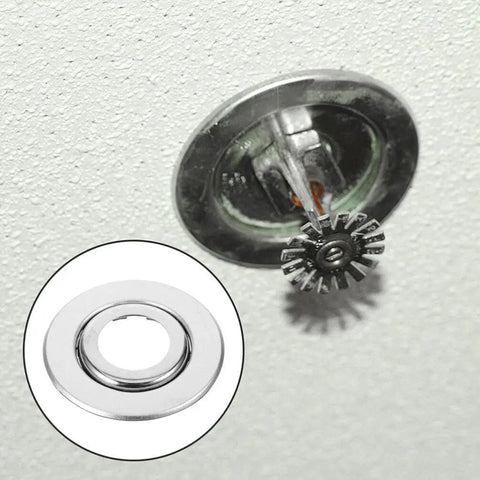Heavy Duty Stainless Steel Double Disc Fire Sprinkler Cover Plates 20 Pack Ceiling Escutcheon showing installation detail.