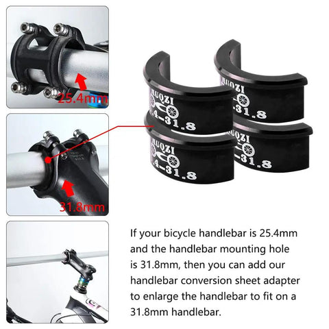 4 Pack Aluminum Alloy Bicycle Handlebar Shim Adapters Spacers 25.4mm To 31.8mm Easy Fit For MTB Road Mountain And Fixed Gear Bikes