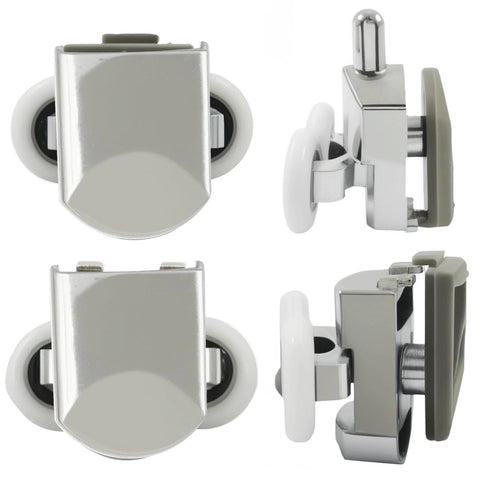 4 Pcs Curved Shower Door Rollers Replacement With 23mm Aluminum Alloy Wheels, durable nylon wheels visible, side view