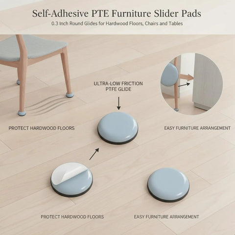 Self-Adhesive PTFE Furniture Glides Round 0.63 Inch Sliders For Hardwood Floors Chairs And Tables protecting floors