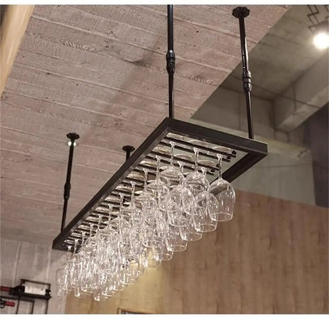 Red Wall Mounted Wine Glass Holder With High Legged Hanging Bracket And Adjustable Suspension Rod in modern kitchen decor