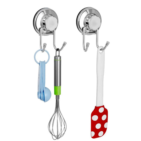 Double Suction Hook Set For Smooth Flat Surfaces Vacuum Cup Wall Hangers With Strong Hold For Towels And Robes Stainless Steel 2 Pack