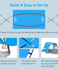 Spacious Beach Tent Sun Shelter With UPF50 Plus UV Protection For Up To Seven People setup guide illustration