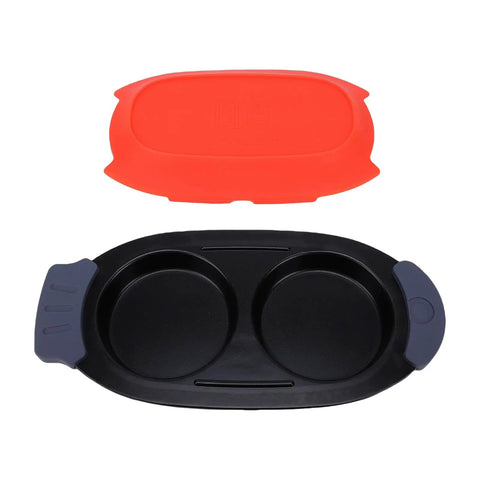 Two Egg Microwave Cooker With Nonstick Silicone Poacher for quick eggs and omelets, dual cavities with red lid and black base