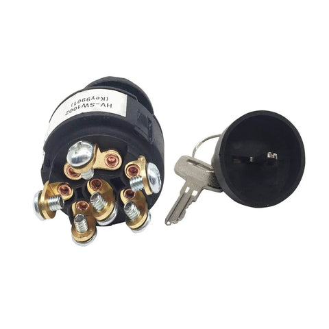 Straight Up Drop In Key Ignition Switch Painted Black For Heavy Fleet Maintenance showing connectors and key for easy installation