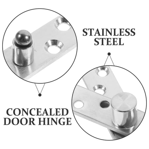 Metal 360 Degree Pivot Hinges for Doors and Cabinets, Heavy Duty, stainless steel, 360 rotation, concealed design, close-up view
