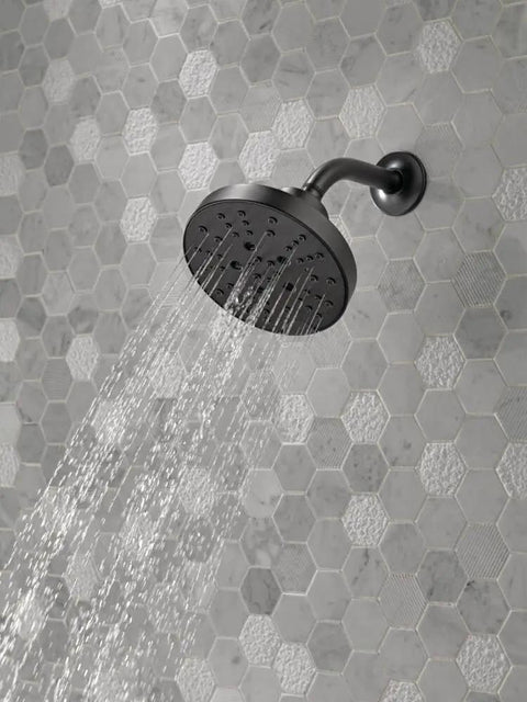5 Spray Matte Black Shower Head With H2Okinetic Technology, Rain Can Round Shower Head, Water Saving 1.75 GPM in use