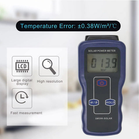 High Precision Solar Radiation Meter With Large LCD Display For Field Or Lab Use, Easy Sunlight Power Tester showing LCD screen