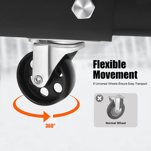 Close-up of a swivel wheel on the Shop Ready 2 Ton Folding Hydraulic Engine Hoist, showcasing 360-degree flexible movement.