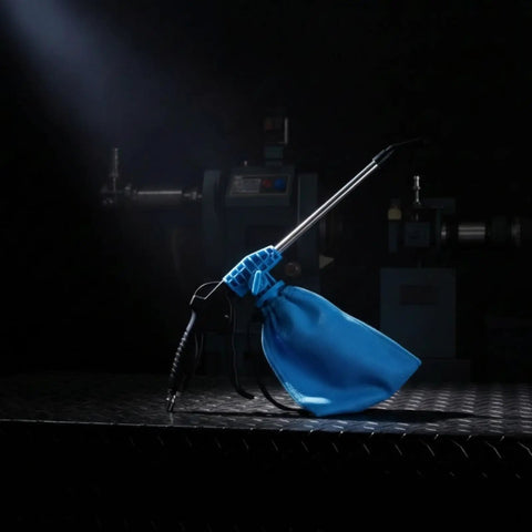 Badass Pneumatic Blower Vacuum For Shop Chores And Auto Detailing With Slick Metal Tube Lightweight Grip Sturdy Collection Bag in blue.