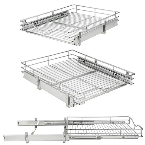 Top Notch Heavy Duty Pull Out Cabinet Organizer One Tier Smooth Glide Chrome Wire Drawer Shelf for Kitchen Pantry and Bathroom.