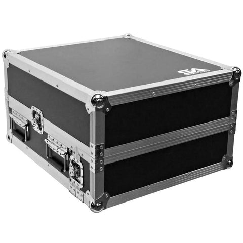 Professional Grade Heavy Duty Two Space Ata Equipment Case With Ten U Dj Mixing Console Top and Smooth Sliding Laptop Shelf, side view.