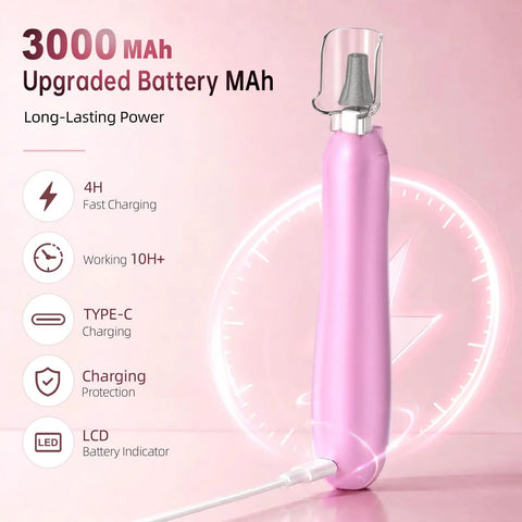 Beast Mode Heavy Duty Electric Nail Drill And Cordless Nail File Rechargeable Professional Manicure Kit With Ten Grinding Heads For Flawless Gel Removal And Salon Grade Home Pedicures Rose Pink with upgraded battery specs.