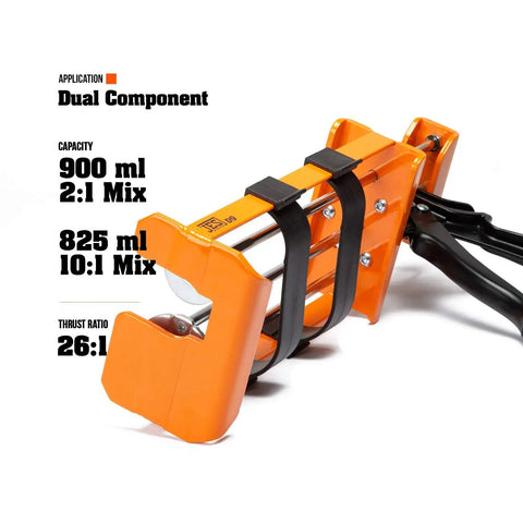 Orange Pro Grade 26 To 1 High Thrust Dual Component Cartridge Gun For 900 Ml Cartridges 2 To 1 Delivers Epoxy And Injection Foam