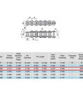 Diagram and specifications of 40H Heavy Duty Roller Chain With One Connecting Link, 10 Feet, 0.5 Inch Pitch, Tensile Strength 4000 Lb