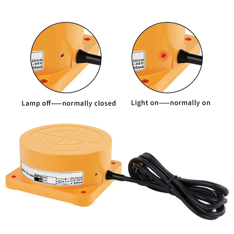 Inductive Proximity Sensor PNP 3 Wire Normally Open Metal Sensing Proximity Switch DC 6 36V with 80mm Detection Distance close-up view