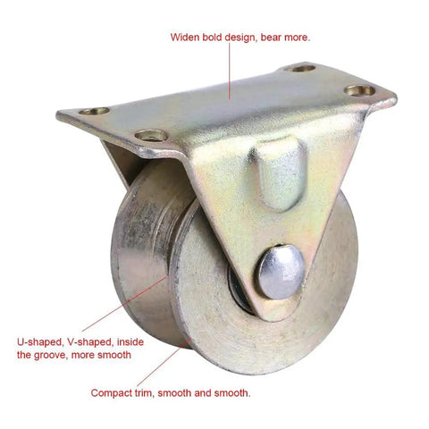 V Type Sliding Gate Rollers 2 Pack 2 Inch V Wheel Track Rail for smooth quiet gate sliding, side view of steel bearing roller
