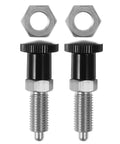 Heavy Duty Spring Loaded Indexing Plunger 2 Pack Solid Stainless Steel M6 Locking Pin With Run Smooth 4mm Post close-up view with nut
