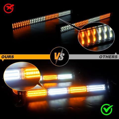 Comparison of Heavy Duty 2 In 1 Emergency Strobe Light Bar With Hella Bright Amber And White Warning Beacon with other lights.