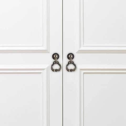 Retro Zinc Alloy Pull Ring Cabinet Handles 4 Pack for cabinets and cupboards, vintage drawer knob pulls, 59mm length, non-slip on white doors