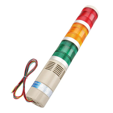 Heavy Duty Compact Round LED Tower Signal Light With Red Green Yellow Flash Warning Indicators For Industrial Machines, detailed view with wiring.