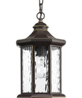 Traditional Antique Bronze Hanging Lantern With Clear Water Glass, 1-100W Medium Socket, Classic Vintage Farmhouse Pendant Light For Indoor Rooms