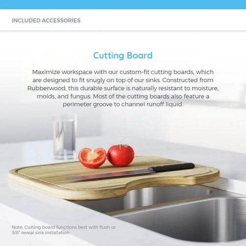 Beefy 15 Inch Stainless Steel Undermount Bar Sink 16 Gauge Wet Bar Style with wood cutting board accessory on counter