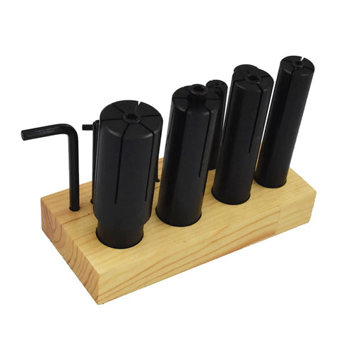 Expanding Arbors Set For Lathe And Milling Eight Piece Ring Mandrels From Quarter Inch To One And A Quarter Inch with wooden stand.