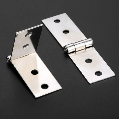 Sharp Look 4 Hole Cabinet Door Luggage Hinges With Screws Built Legit Solid Heavy Duty Vintage Wood Box Hardware For Furniture Upgrade showing silver steel hinges with four hole design.