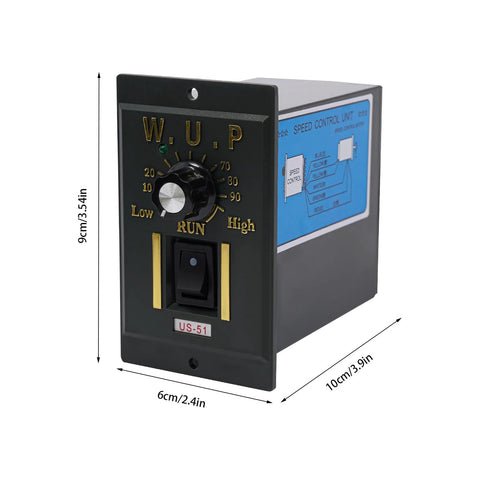 Control unit for 110V worm gear motor with speed controller, adjustable settings for precise operation, compact and efficient design.