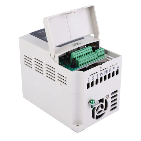 Three Phase 380V 2.2KW VFD Inverter With PWM Speed Control Workhorse Industrial Motor Drive With All Round Protection Variable Frequency Drive For 380V Motors Durable Plastic Housing And Easy Speed Regulation. open terminal view