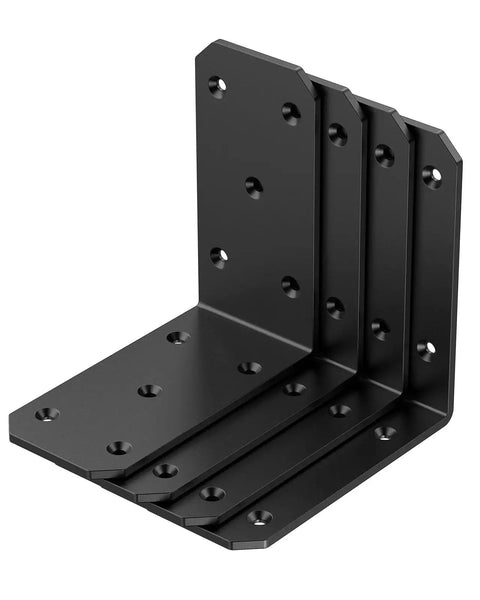Heavy Duty L Corner Braces Built To Kick Butt On Any Diy Project Rust Resistant Black Steel Furniture Braces For Solid Wood Assembly Pack Of 4, showing four durable L brackets with pre-drilled holes.