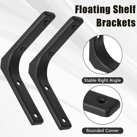 Bad Ass Black Heavy Duty Wall Mount Shelf Brackets 4 Inch L-Shaped Steel Brackets showing stable right angle and rounded corners.