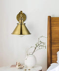 2 Pack Swing Arm Wall Light With Adjustable Brass Finish Sconce And Cone Shade Industrial Vintage Wall Lamp in bedroom